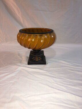 Footed Orange & Brown Bowl Vase